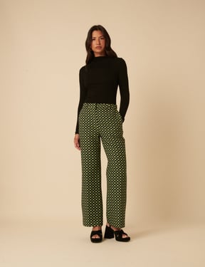 NC x Lisou Black and Lime Green Jacquard Checkerboard Tailored Trousers