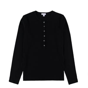 Sunspel Womens Rib L/S Henley Black