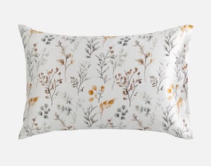 QE Home 100% Mulberry Silk Pillowcase in Willow, Floral, White, Queen