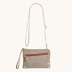Hammitt Nash Small Pewter Brushed Gold Red Zip