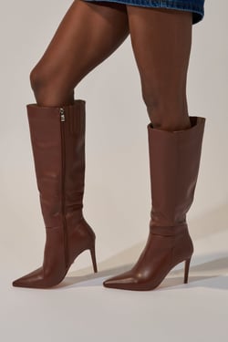 AKIRA Azalea Wang Haileyann Stiletto Boot | Brown | Size 10