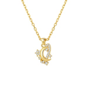 Moon & Star Pendant Necklace Sterling Silver