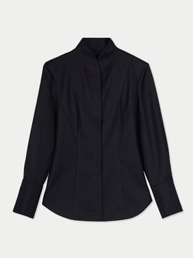 Cashmere Stand-Collar Shirt - M / Black / NC181-1481