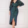 Goddiva Wrap Style Sequin Midi Dress - Emerald