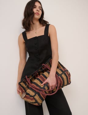 Black Strappy Linen-Blend Waistcoat