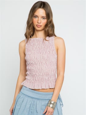 Daisy Street Smock Sheared Bodice Top - Pink - XS