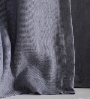 French Blue Twill Cotton Linen Blackout Pencil Pleat Curtains (Pair)