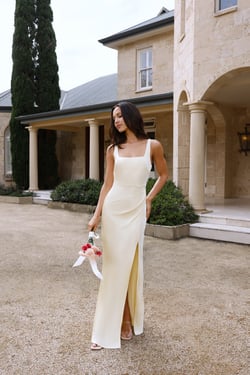 The Evelina Satin Maxi Dress Yellow