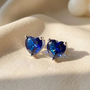 Sapphire Heart Sterling Silver Stud Gemstone Earrings