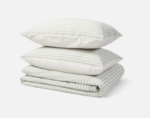 QE Home Cotton Jacquard Duvet Cover, Cotton Set in Seersucker Green, Textured, Twin