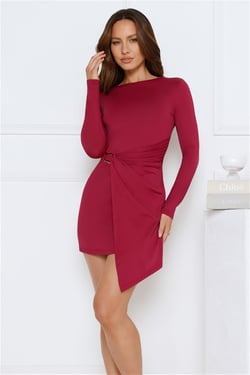 Slay Standard Long Sleeve Mini Dress Burgundy
