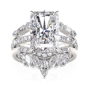 Jeulia Hidden Halo Radiant Cut Engagement Ring Set Sterling Silver
