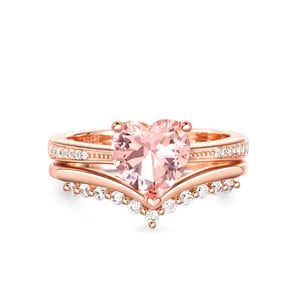 Jeulia "Ethereal Elegance" Heart Cut Synthetic Morganite Sterling Silver Ring Set