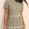 Green Gingham Lace Trim Dara Midi Dress