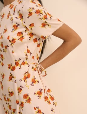 Cream and Orange Floral Gaia Mini Dress