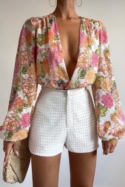 Blooming Wonders Long Sleeve Bodysuit Orange