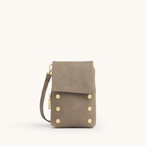 Hammitt VIP Mobile Pewter Brushed Gold Red Zip
