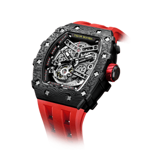 TSAR BOMBA Men's Automatic Watch | Carbon Fiber Luxury Skeleton Wristwatch | Passion Red | Elemental TB8208CF | Tonneau Mechanical Watch | Sapphire Glass | 50M Waterproof Sport Watch | Gift for Men