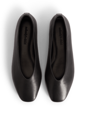 Black Leather High Vamp Ballet Flats