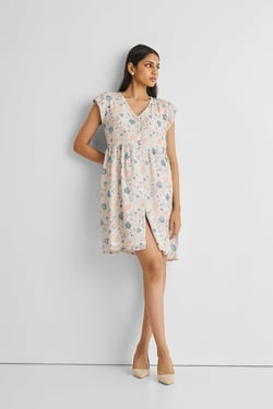 Cap Sleeved Short Dress in Florals - Azalea Allure / S