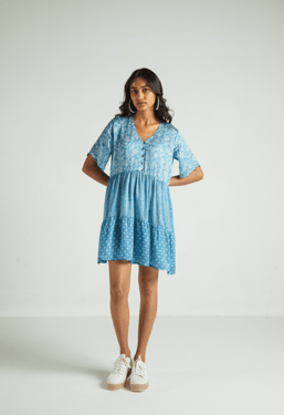 Short tiered dress - Blue / L