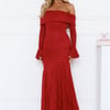 Supreme Off Shoulder Mesh Maxi Dress Red