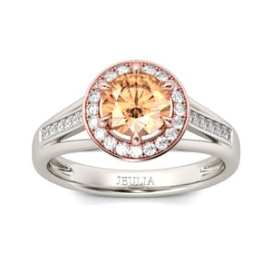 Jeulia Split Shank Halo Round Cut Sterling Silver Ring