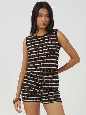 Brave Soul Stripe Knit Shorts - Brown / Cream - XS