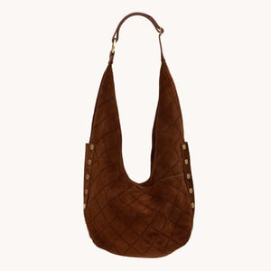 Hammitt Tom Zip Chocolate Diamond Suede Antique Gold Lrg