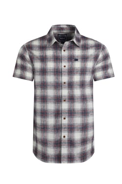 Weird Fish Angeles Vintage Wash Short Sleeve Check Shirt  Dusty White Size XL