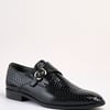 Saviano Black Crocodile-Pattern Monk Shoe