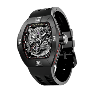TSAR BOMBA Men's Automatic Skeleton Watch | Interchangeable Luxury Design | Dynamic Black | Atomic TB8218 | Fluororubber