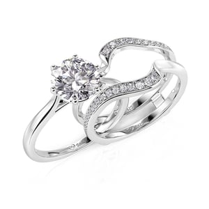 Jeulia Interchangeable Wave Engagement Ring Set Round Cut Sterling Silver