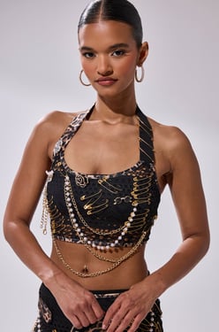 AKIRA Feeling Extra Mesh Top With Beads | Black | Size XL
