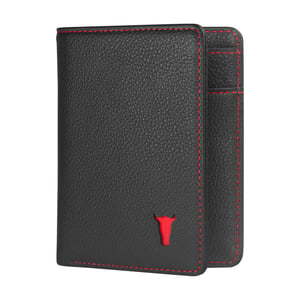 Leather Bifold Wallet (with RFID) - Black with Red Detail