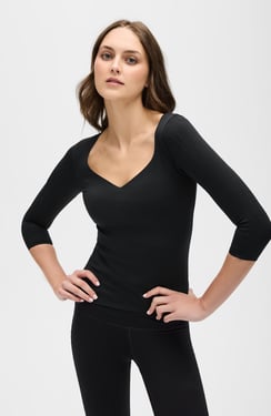 Iconic 3/4 Sleeve MicroPerle Top - Black / XL