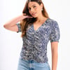 Navy Animal Printed Ruched Top - 16