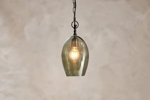 nkuku Otoro Recycled Glass Pendant Oval | Lights | Small Oval | Green Smoke