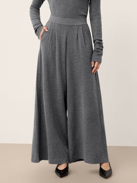 Merino Wool Elastic Waist Relaxed Straight-Leg Pants YVETTE - Charcoal Grey / L