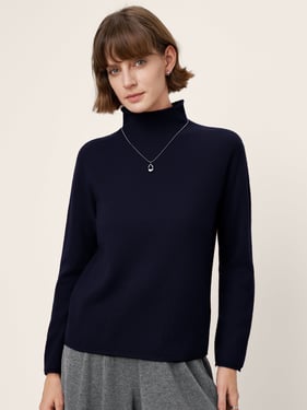 100% Mongolian Cashmere Rolled-Edge Turtleneck Sweater GIA - Navy Blue / XXL