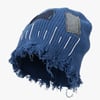 Distressed Denim Patchwork Beanie - Blue / ONE SIZE