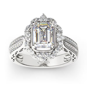 Jeulia Vintage Halo Emerald Cut Sterling Silver Ring