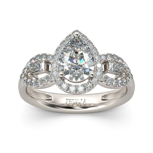 Jeulia Halo Three Stone Pear Cut Sterling Silver Ring