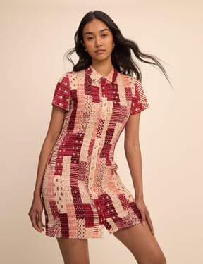 Red and Cream Patchwork Mel Mini Dress