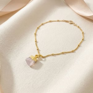 Raw Rose Quartz October Birthstone Satellite Bracelet