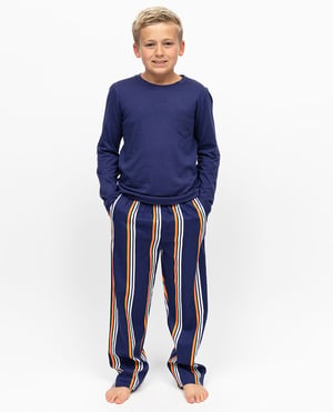 Indigo Boys Jersey T-shirt and Printed Stripe Pyjama Set - 12-13