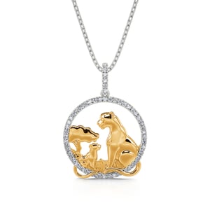 Jeulia "The Future Jungle King" Mom and Baby Lion Pendant Sterling Silver Necklace