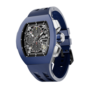 TSAR BOMBA Men's Quartz Watch | Blue | Atomic TB8214 | Fluororubber Bezel | Luxury Sport Watch | 50M Waterproof Sapphire Glass FKM Rubber Strap