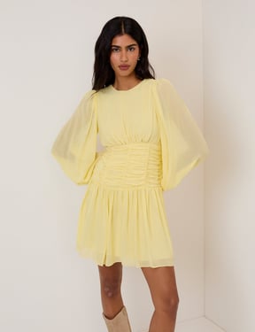Yellow Balloon Sleeve Reese Mini Dress