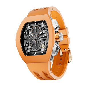 TSAR BOMBA Men's Quartz Watch | Orange | Atomic TB8214 | Fluororubber Bezel | Luxury Sport Watch | 50M Waterproof Sapphire Glass FKM Rubber Strap